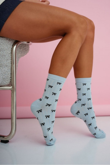 Calze da donna blu con fiocchetti