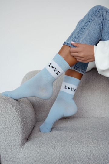 Calze in cotone da donna blu LOVE