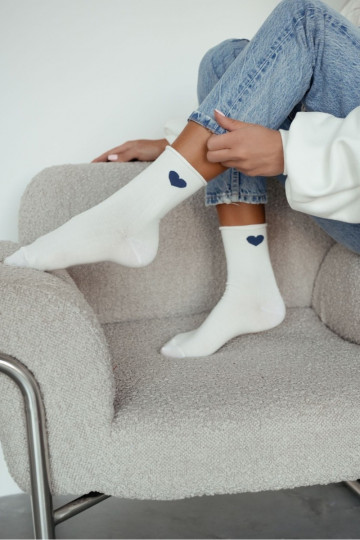 Calzini Femminile colore avorio Nessuna pressioneblu scurom con i cuorim