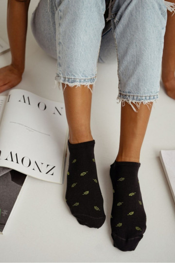 Calzini per donne Foglie color nero candido