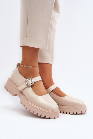 Scarpe da donna in vernice decorare con fibbie beige Lindnessa 2