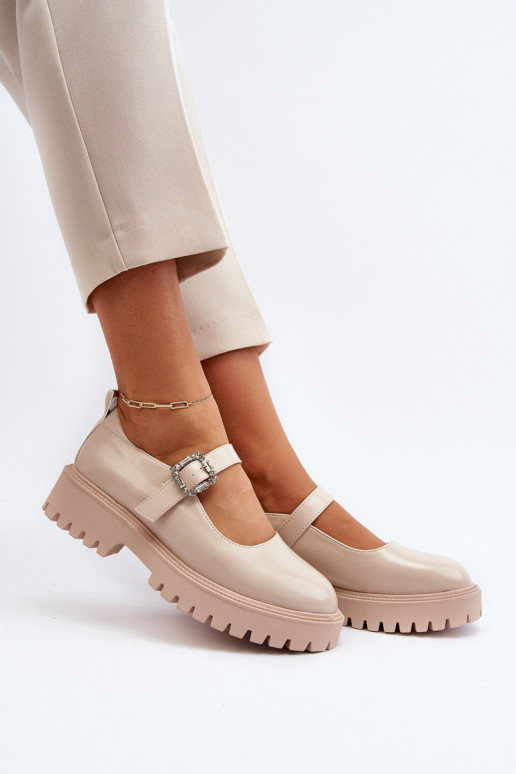 Scarpe da donna in vernice decorare con fibbie beige Lindnessa