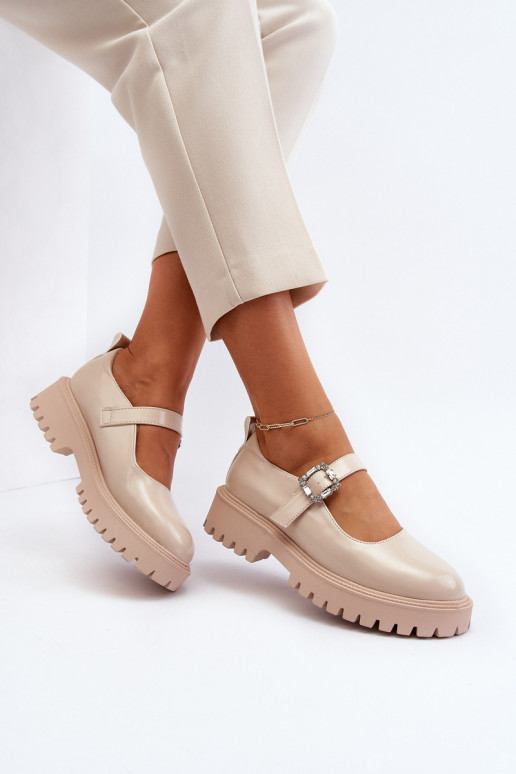 Scarpe da donna in vernice decorare con fibbie beige Lindnessa
