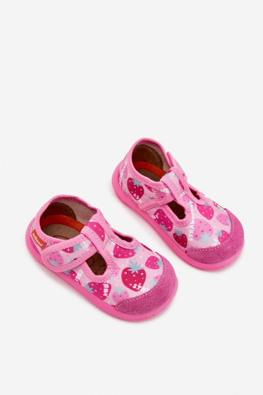Pantofole Milami Infantile Elastyczne con chiusure adesive IN fragole colore rosa Ambette