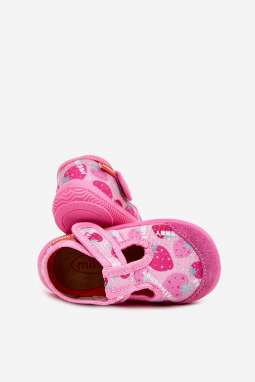 Pantofole Milami Infantile Elastyczne con chiusure adesive IN fragole colore rosa Ambette