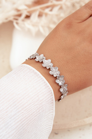 Bracciale da donna in acciaio inossidabile con motivi floreali color argento