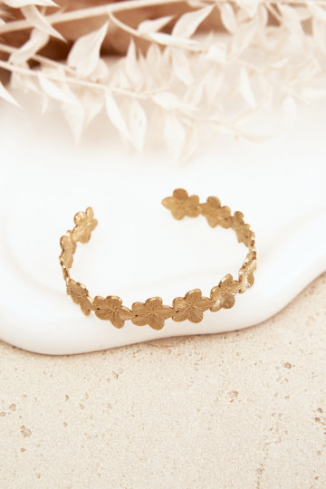 Bracciale da donna in acciaio inossidabile con motivi floreali color oro 2