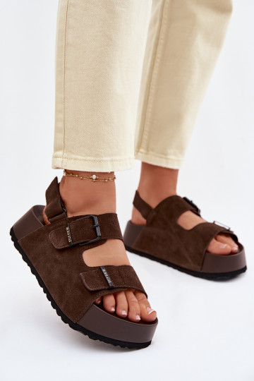 Sandali con piattaforma in camoscio color cioccolato Big Star TT274236 2