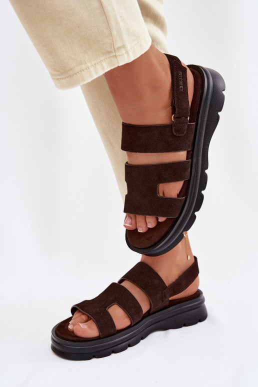 Sandali da donna dalla pelle scamosciata Big Star TT274483 CzekoladoAe