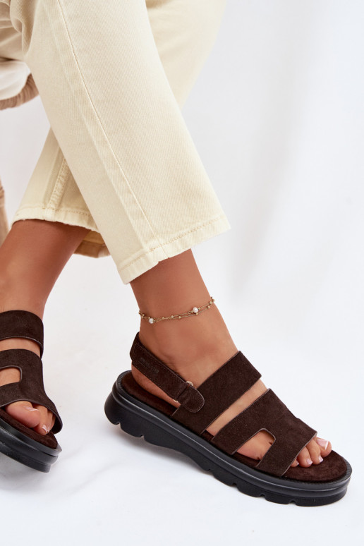 Sandali da donna dalla pelle scamosciata Big Star TT274483 CzekoladoAe