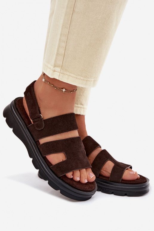 Sandali da donna dalla pelle scamosciata Big Star TT274483 CzekoladoAe