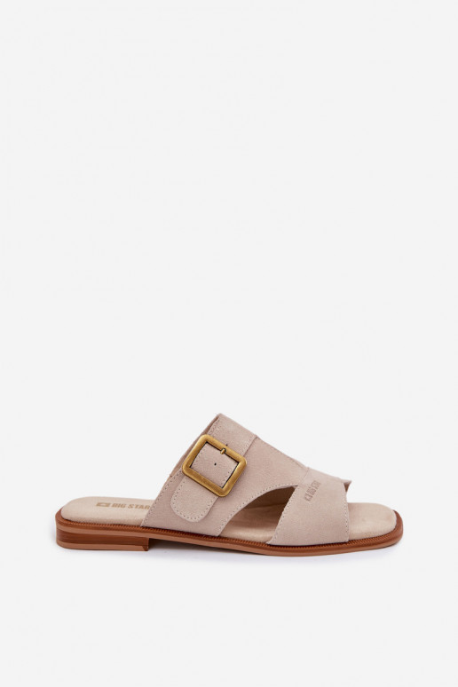 Pantofole da donna in pelle scamosciata con tacchi larghi con fibbie Big Star TT274476 beige