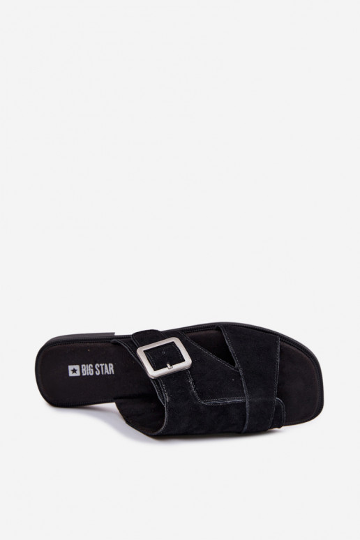 Pantofole da donna in pelle scamosciata con tacchi larghi con fibbie Big Star TT274477 colore nero