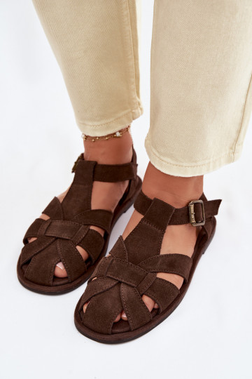 Sandali piatti in camoscio per donna color cioccolato Big Star TT274249