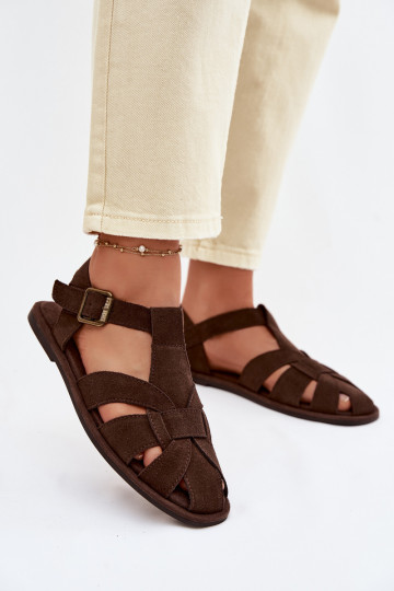 Sandali piatti in camoscio per donna color cioccolato Big Star TT274249 2