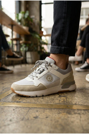 Sneakers bianche e blu da uomo con piattaforma