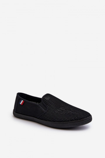 Sneaker da uomo con elementi traforati scarpe casual nere Koboru