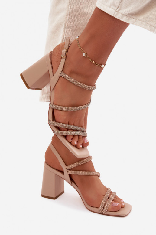 Sandali con tacco alto da donna con strisce E zirconi beige Brelia