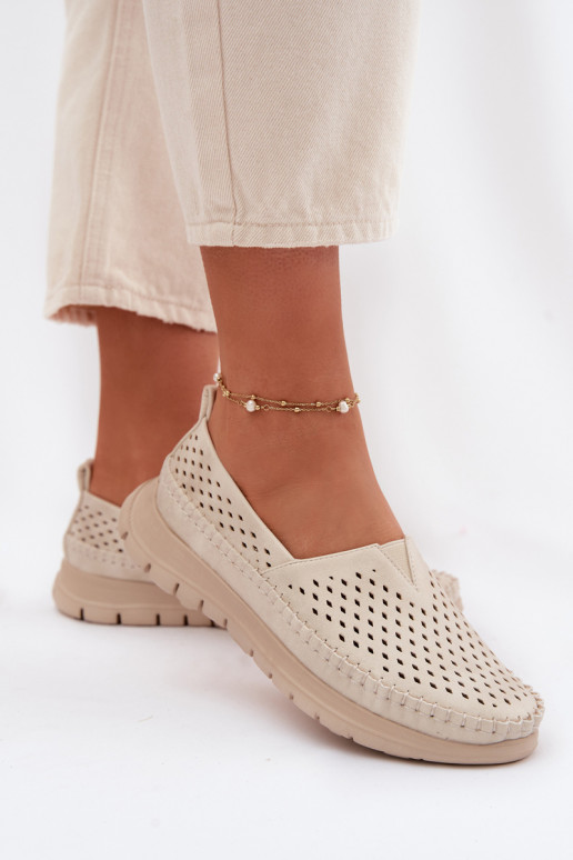 con elementi traforati  mocassini da donna Sergio Leone MK099H beige-colore dorato