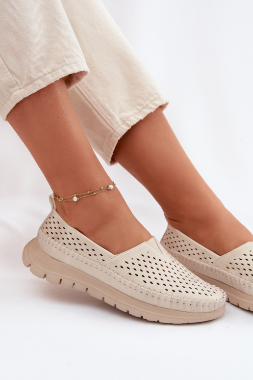 con elementi traforati  mocassini da donna Sergio Leone MK099H beige-colore dorato