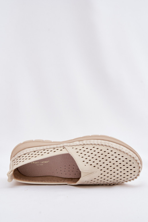 con elementi traforati  mocassini da donna Sergio Leone MK099H beige-colore dorato