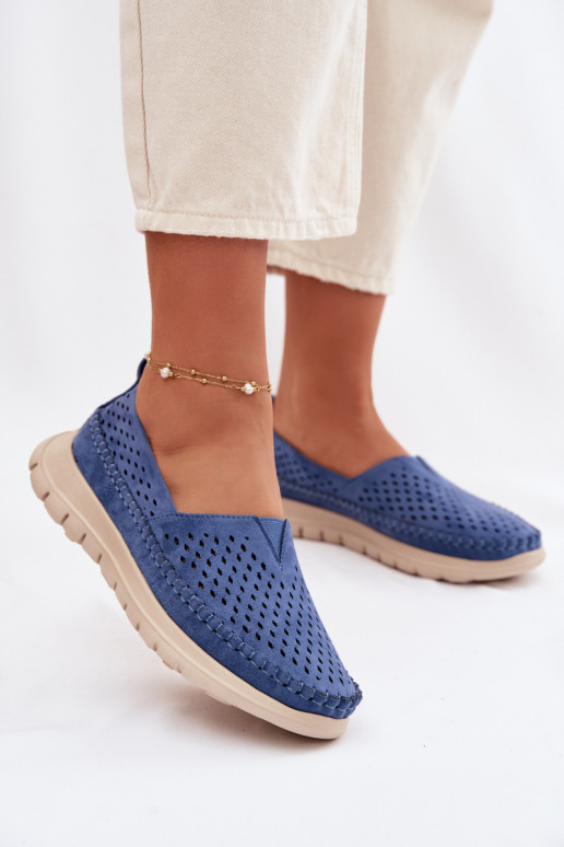 con elementi traforati  mocassini da donna Sergio Leone MK099H colore blu