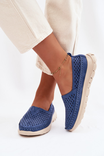 con elementi traforati  mocassini da donna Sergio Leone MK099H colore blu 2