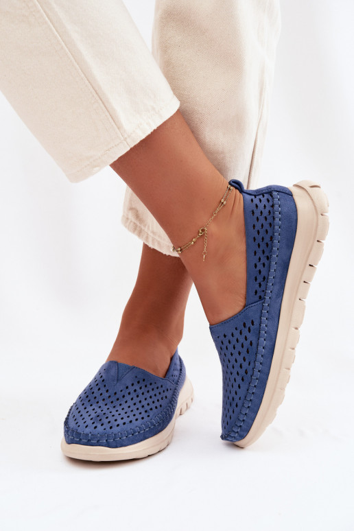 con elementi traforati  mocassini da donna Sergio Leone MK099H colore blu