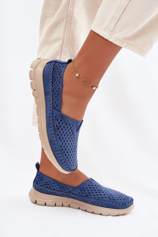 con elementi traforati  mocassini da donna Sergio Leone MK099H colore blu