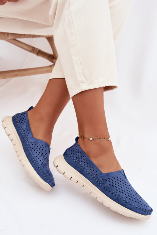 con elementi traforati  mocassini da donna Sergio Leone MK099H colore blu