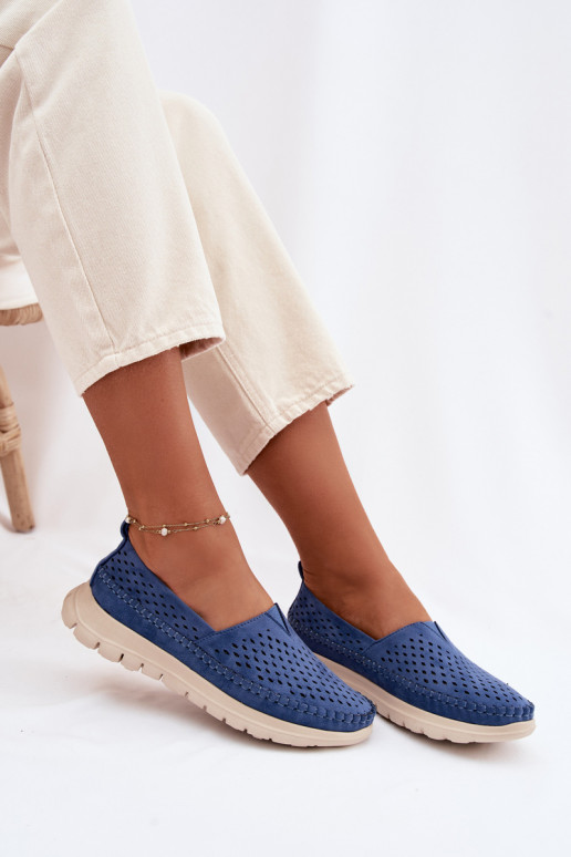 con elementi traforati  mocassini da donna Sergio Leone MK099H colore blu