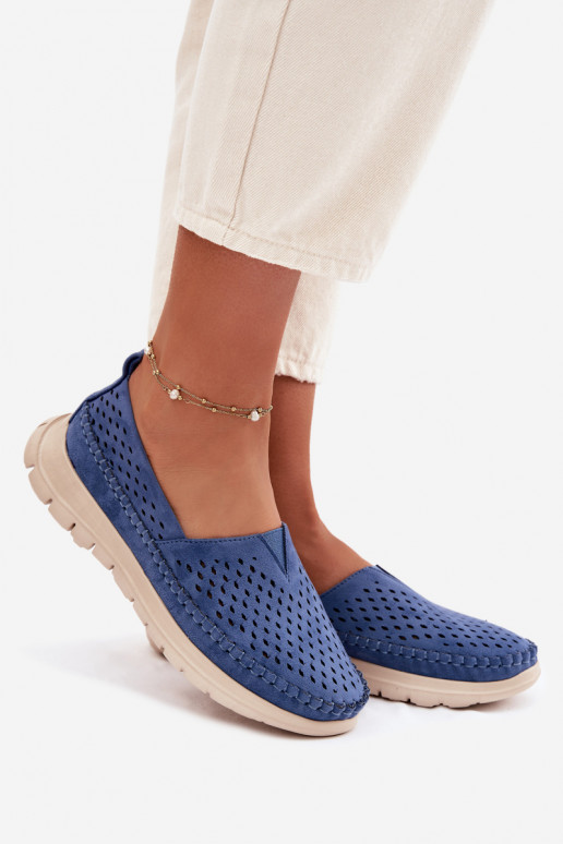 con elementi traforati  mocassini da donna Sergio Leone MK099H colore blu