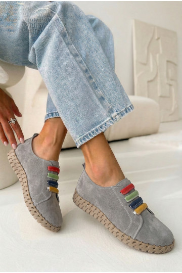 Pelle dalla pelle scamosciata scarpe Femminile Vinceza 95377 colore grigio 2