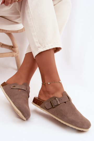 Ciabatte da donna zoccoli in suede naturale Vinceza 101332 color sabbia