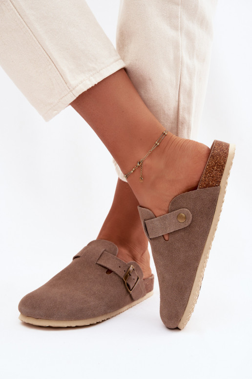 Pantofole da donna ZoccoliAbilitatoturalnego dalla pelle scamosciatau Vinceza 101332 beige