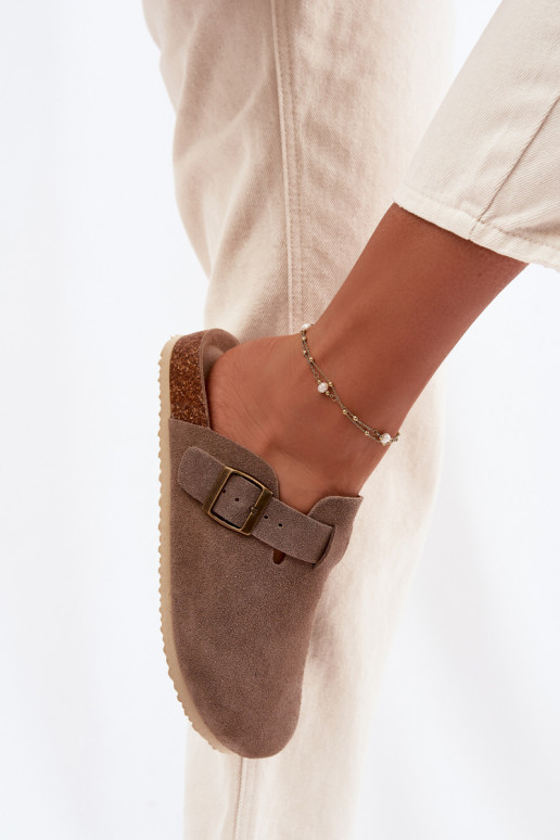 Pantofole da donna ZoccoliAbilitatoturalnego dalla pelle scamosciatau Vinceza 101332 beige