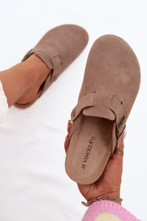 Pantofole da donna ZoccoliAbilitatoturalnego dalla pelle scamosciatau Vinceza 101332 beige