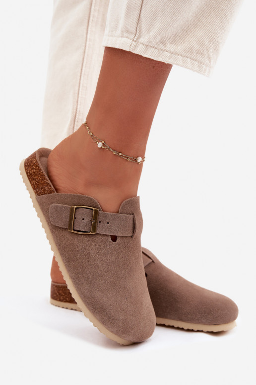 Pantofole da donna ZoccoliAbilitatoturalnego dalla pelle scamosciatau Vinceza 101332 beige