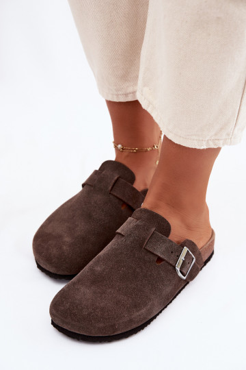 Ciabatte da donna zoccoli in suede naturale Vinceza 101332 color cioccolato