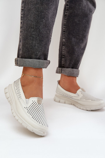  Pelle con elementi traforati Mocassini con plateau da donna Colore bianco Tanelora