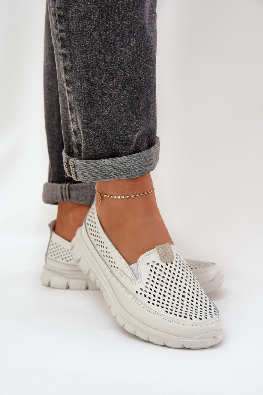  Pelle con elementi traforati Mocassini con plateau da donna Colore bianco Tanelora
