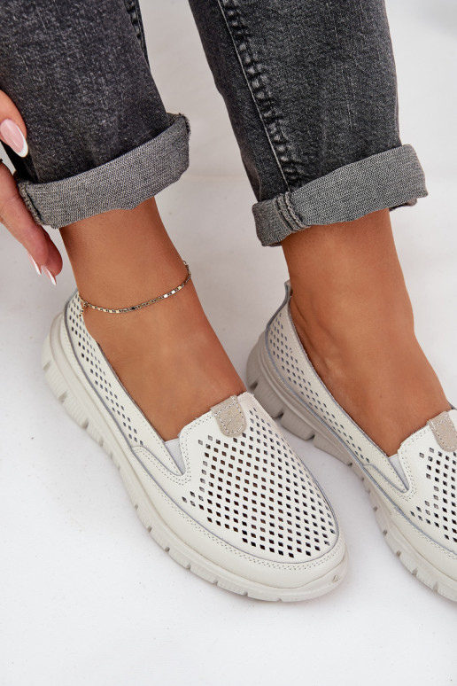  Pelle con elementi traforati Mocassini con plateau da donna Colore bianco Tanelora