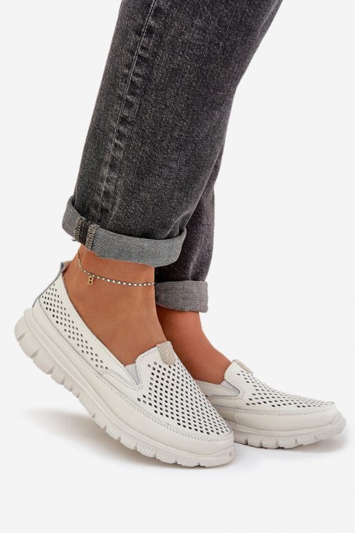  Pelle con elementi traforati Mocassini con plateau da donna Colore bianco Tanelora