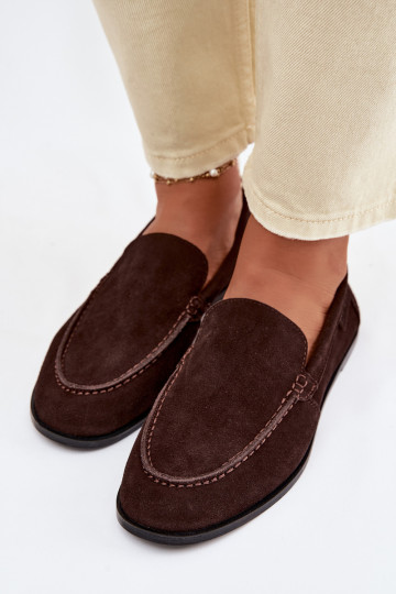 Mocassini da donna in camoscio naturale Big Star TT274208 color cioccolato
