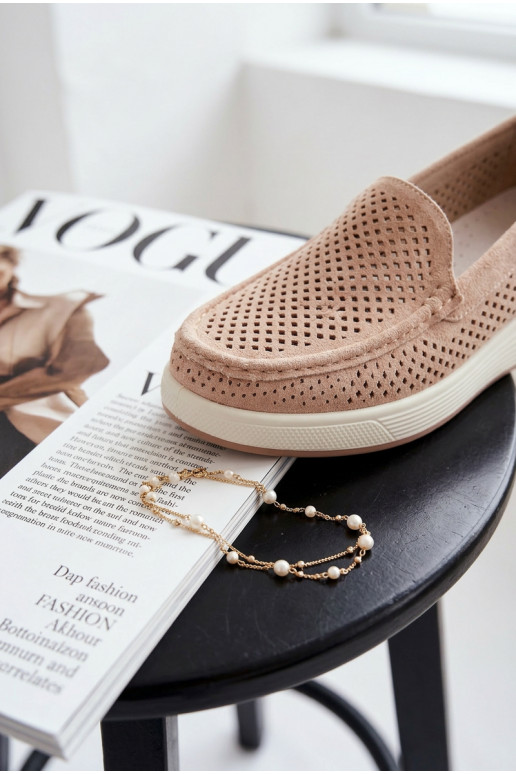 con elementi traforati mocassini da donna Sergio Leone MK097H beige