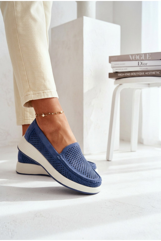 con elementi traforati mocassini da donna Sergio Leone MK097H colore blu