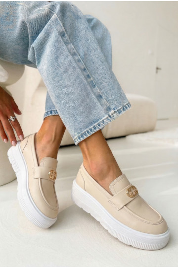 Pelle Mocassini con plateau da donna Vinceza 39974 beige