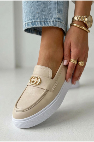 Pelle Mocassini con plateau da donna Vinceza 39974 beige 2