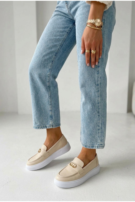 Pelle Mocassini con plateau da donna Vinceza 39974 beige