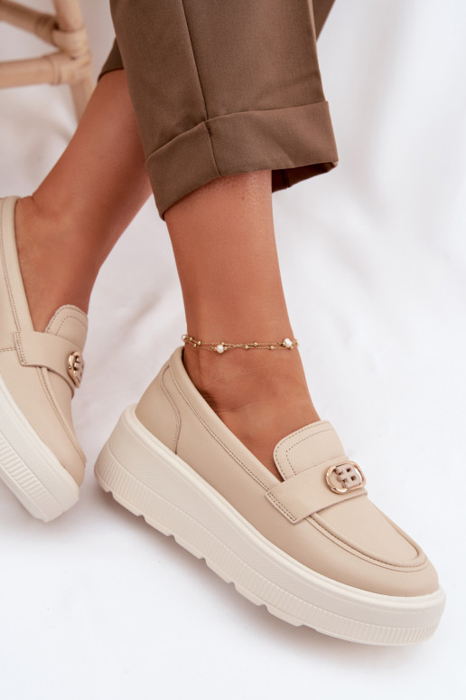 Pelle Mocassini con plateau da donna Vinceza 39974 beige